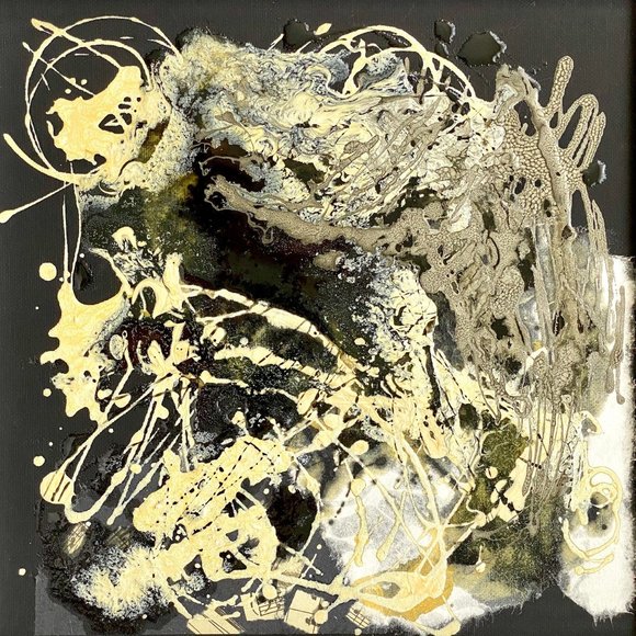 Moon Over Brahms - Original Art Mixed Media Collage Painting 14"x14"